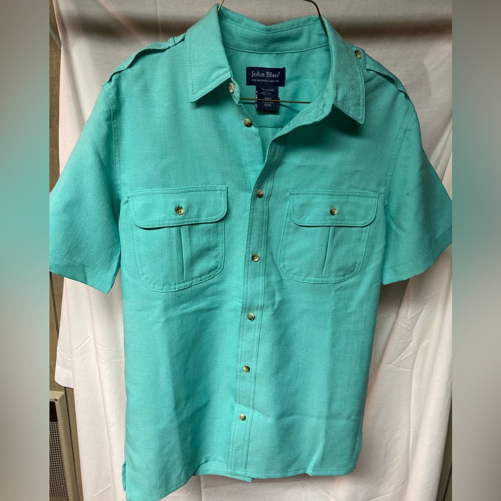 John Blair Men's Aqua Button Down Shirt